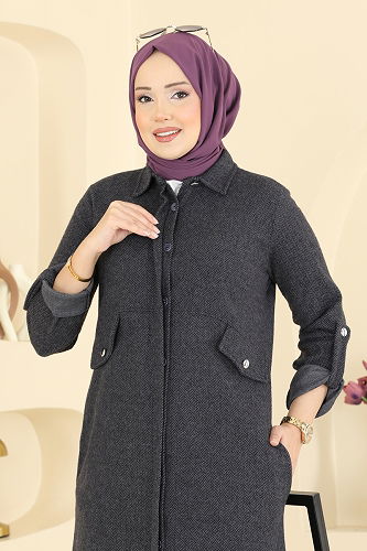 moda selvim طقم رمادي غامق 24021UKB139 - Thumbnail