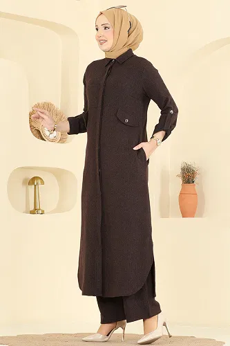 moda selvim طقم بني 24021UKB139 - Thumbnail