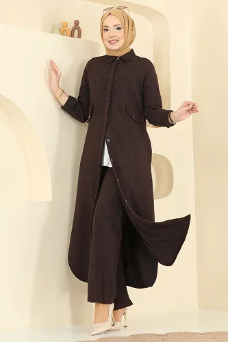 moda selvim طقم بني 24021UKB139 - Thumbnail