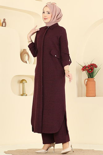 moda selvim طقم خمري 24021UKB139 - Thumbnail