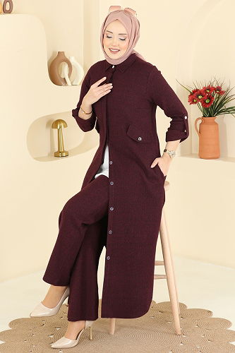 moda selvim طقم خمري 24021UKB139 - Thumbnail