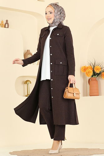 moda selvim طقم بني 24022UKB139 - Thumbnail