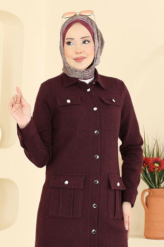 moda selvim طقم خمري 24022UKB139 - Thumbnail