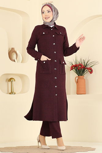 moda selvim طقم خمري 24022UKB139 - Thumbnail