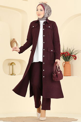 moda selvim طقم خمري 24022UKB139 - Thumbnail