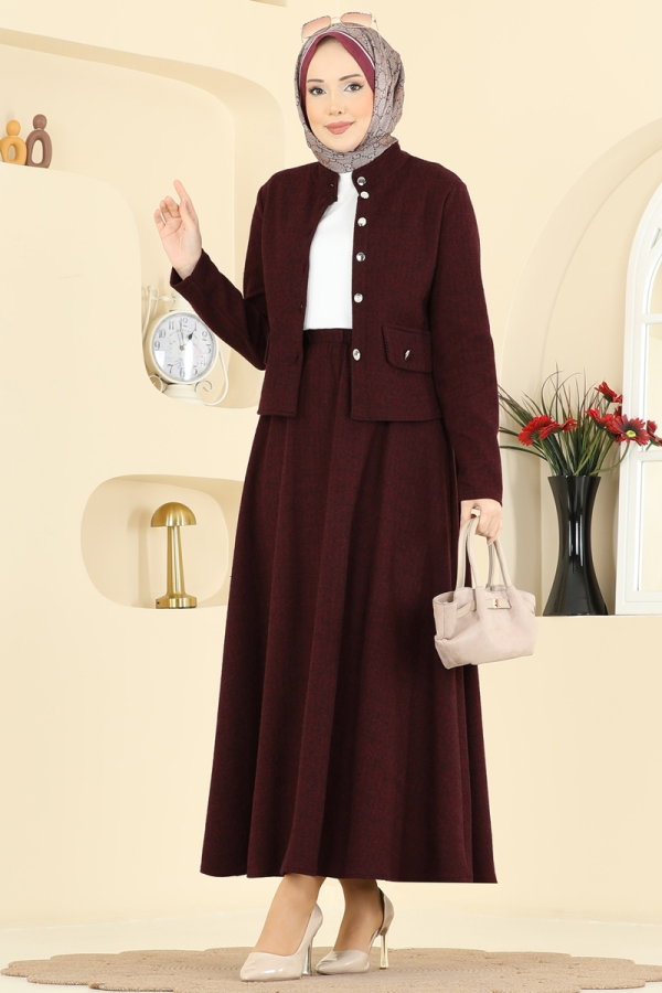 Modaselvim Hijab Combinations Combined 24024UKB139 Burgundy