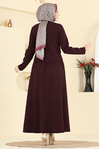 moda selvim طقم خمري 24024UKB139 - Thumbnail