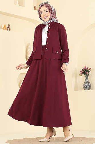 moda selvim طقم خمري 24035UKB139 - Thumbnail