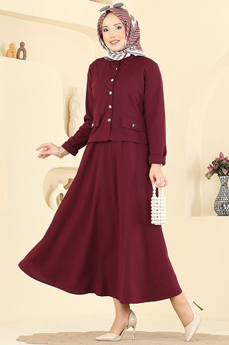 moda selvim طقم خمري 24035UKB139 - Thumbnail
