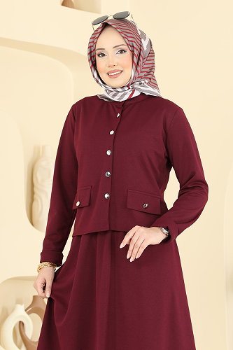 moda selvim طقم خمري 24035UKB139 - Thumbnail