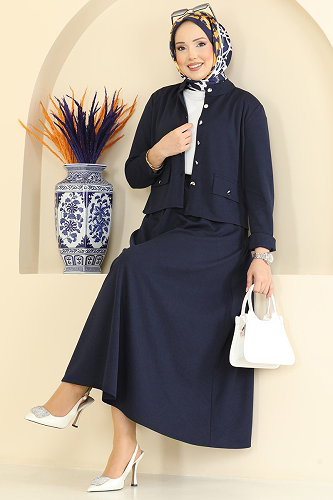 moda selvim طقم كحلي 24035UKB139 - Thumbnail