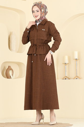 moda selvim طقم بني 24040UKB139 - Thumbnail