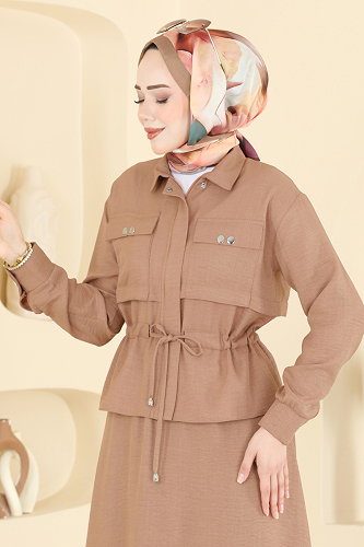 moda selvim طقم بني فاتح 24040UKB139 - Thumbnail