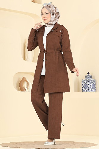 moda selvim طقم بني 24041UKB139 - Thumbnail