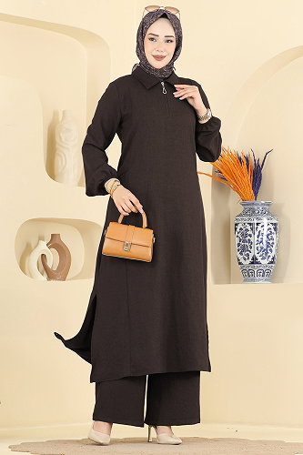 moda selvim طقم بني 24042UKB139 - Thumbnail