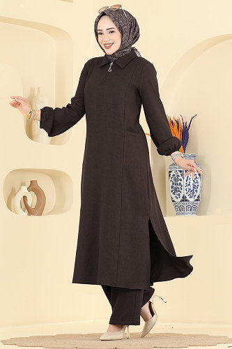 moda selvim طقم بني 24042UKB139 - Thumbnail