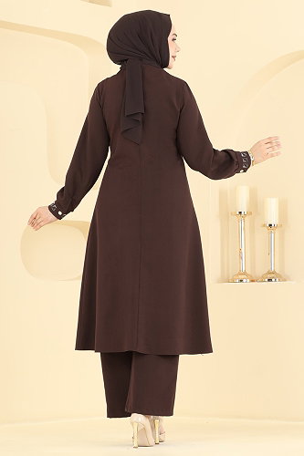 moda selvim طقم بني غامق 24043UKB139 - Thumbnail