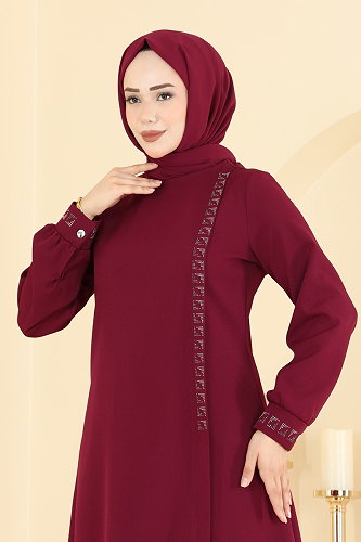 moda selvim طقم خمري 24043UKB139 - Thumbnail