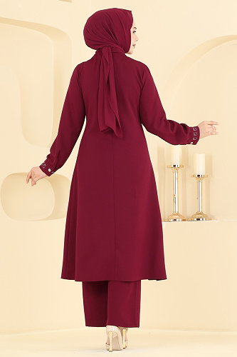 moda selvim طقم خمري 24043UKB139 - Thumbnail