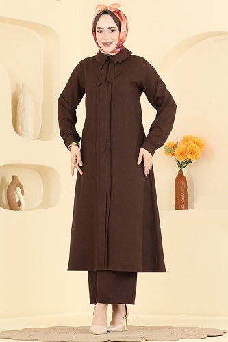 moda selvim طقم بني 24044UKB139 - Thumbnail