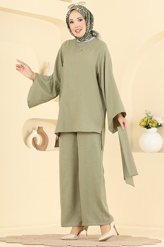 moda selvim طقم أخضر عشبي 24048UKBK1160 - Thumbnail
