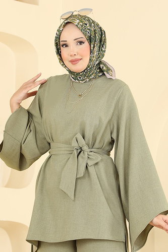moda selvim طقم أخضر عشبي 24048UKBK1160 - Thumbnail
