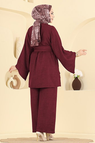 moda selvim طقم خمري 24048UKBK1160 - Thumbnail