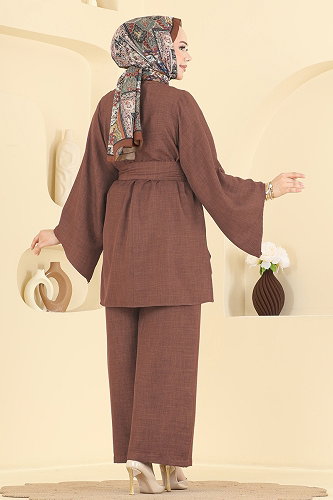 moda selvim طقم بني فاتح 24048UKBK1160 - Thumbnail