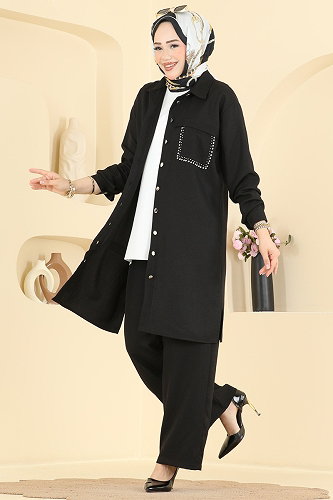moda selvim طقم أسود 24050UKB139 - Thumbnail