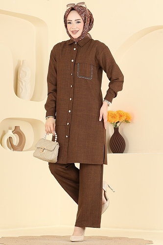 moda selvim طقم بني 24050UKB139 - Thumbnail