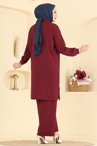 moda selvim طقم خمري 24050UKB139 - Thumbnail