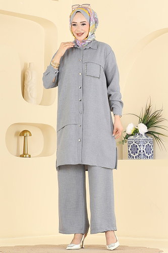 moda selvim طقم رمادي فاتح 24050UKB139 - Thumbnail