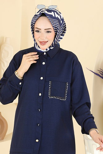 moda selvim طقم كحلي فاتح 24050UKB139 - Thumbnail
