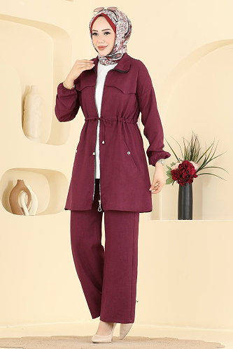 moda selvim طقم خمري 24053UKB139 - Thumbnail