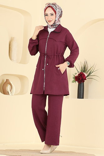 moda selvim طقم خمري 24053UKB139 - Thumbnail