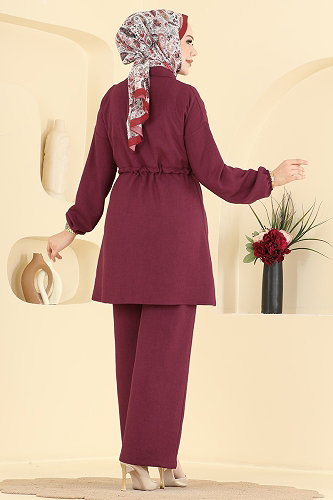 moda selvim طقم خمري 24053UKB139 - Thumbnail