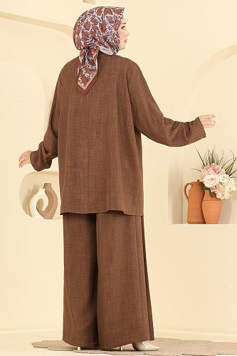 moda selvim طقم بني 24054UKBK1160 - Thumbnail