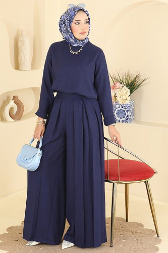 moda selvim طقم كحلي 24054UKBK1160 - Thumbnail