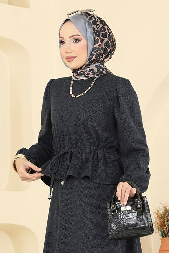 moda selvim طقم رمادي غامق 24080UKBK1160 - Thumbnail