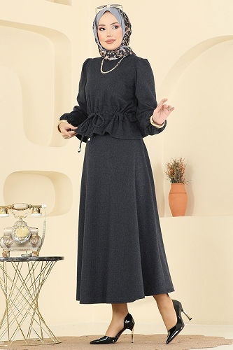 moda selvim طقم رمادي غامق 24080UKBK1160 - Thumbnail