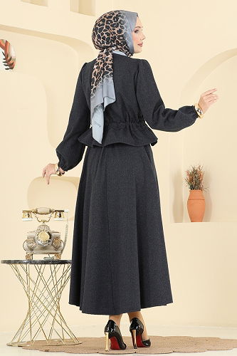 moda selvim طقم رمادي غامق 24080UKBK1160 - Thumbnail