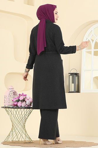 moda selvim طقم أسود 24081UKBK1160 - Thumbnail