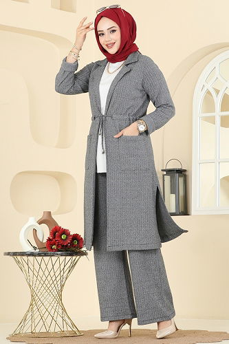 moda selvim طقم رمادي 24081UKBK1160 - Thumbnail