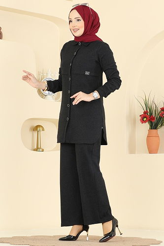 moda selvim طقم أسود 24095UKBK1160 - Thumbnail