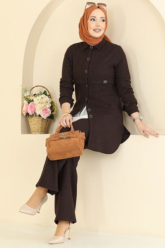 moda selvim طقم بني 24095UKBK1160 - Thumbnail