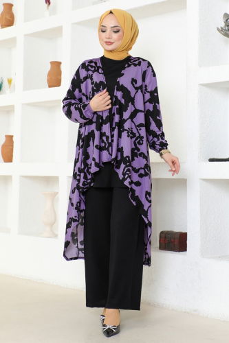 moda selvim Combined 240DVL817 Pattern 1 Lilac & Black - Thumbnail