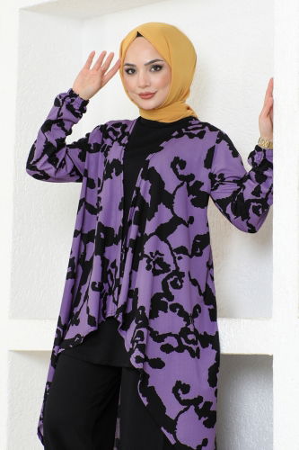 moda selvim COMBINED 240DVL817 Pattern 1 Lilac & Black - Thumbnail