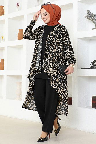 moda selvim Combined 240DVL817 Pattern 2 Black - Thumbnail