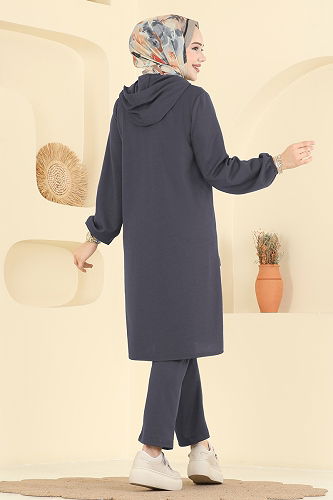 moda selvim طقم رمادي غامق 25007UKB139 - Thumbnail