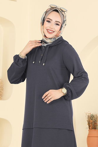 moda selvim طقم رمادي غامق 25007UKB139 - Thumbnail